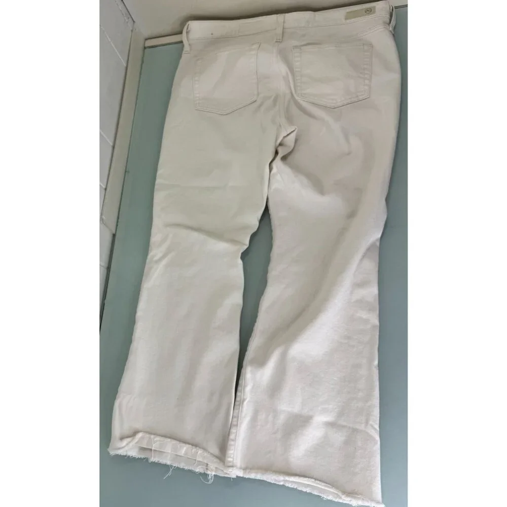 AG Adriano Goldschmied Farrah Boot Crop Jeans 32 High Rise Cream White Wide Leg - Picture 2 of 13